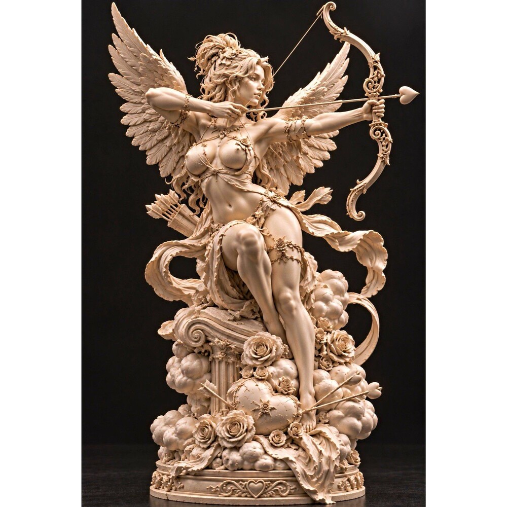 Cupid Goddess Sculpture – Winged Female Archer Statue, Romantic Angel Resin 7 in